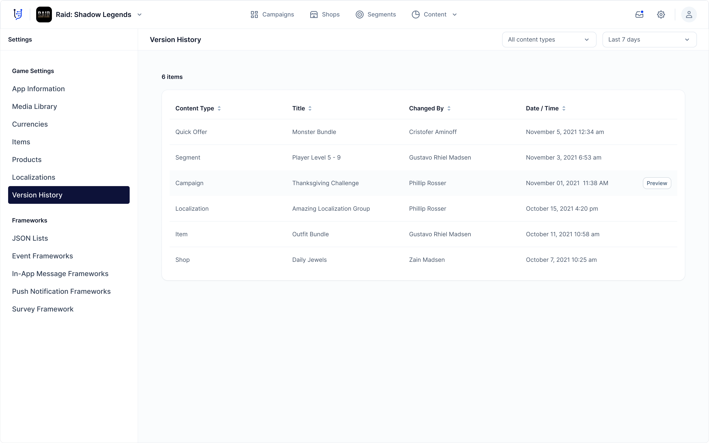 Version history interface showing change tracking and rollback